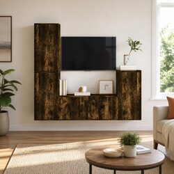 Wall-Mounted 4 Piece TV Cabinet Set, Engineered Wood, Brown