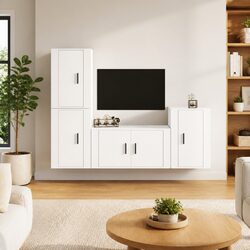 4 Piece Wall-Mounted TV Cabinet Set in High Gloss White