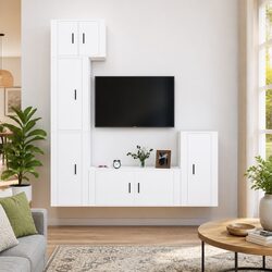 Chic Wall-Mounted 5 Piece TV Cabinet in White