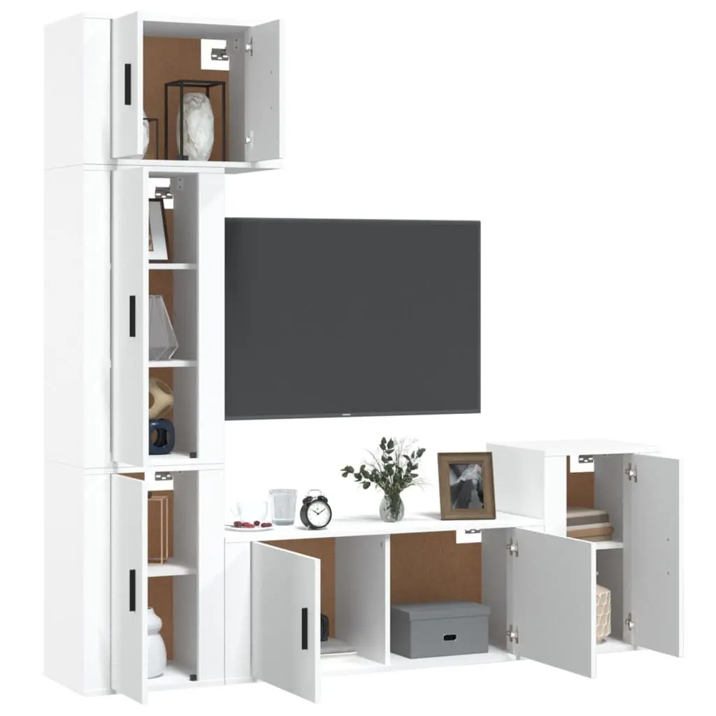 TV Cabinet Set Wall-Mounted Storage Unit Engineered Wood 5 Piece White