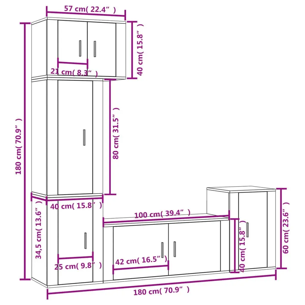 TV Cabinet Set Wall-Mounted Storage Unit Engineered Wood 5 Piece White