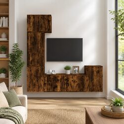 5 Piece Engineered Wood TV Cabinet Set – Wall-Mounted