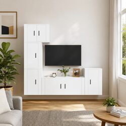 5-Piece White Wall-Mounted TV Cabinet Set in Engineered Wood