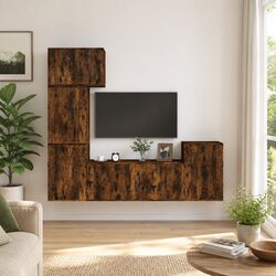 5 Piece Brown Engineered Wood TV Cabinet Set