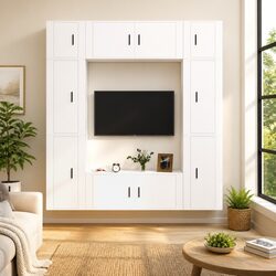 White 8-Piece Wall-Mounted TV Cabinet Storage Unit