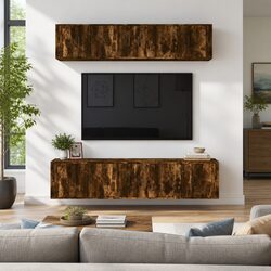 6 Piece Smoked Oak Engineered Wood TV Cabinet Set