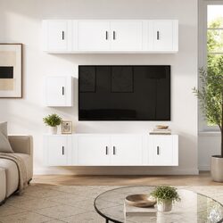 7 Piece White Engineered Wood TV Cabinet Set