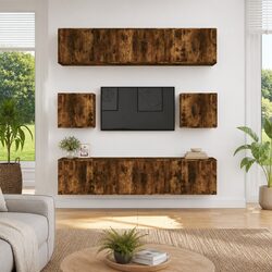 8-Piece Wall Mounted TV Storage Unit in Brown