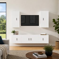 5 Piece Engineered Wood TV Cabinet Set in White