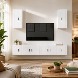White High Gloss 6-Piece Wall-Mounted TV Cabinet Set