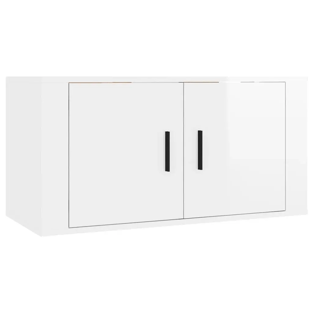 TV Cabinet Set Wall-Mounted High Gloss 6 Piece White Engineered Wood Storage Unit