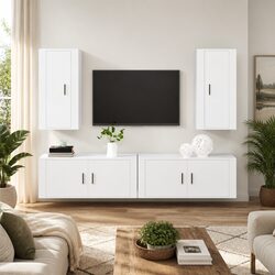 4 Piece Engineered Wood TV Cabinet Set, Wall-Mounted Design