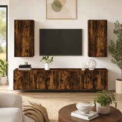 Brown Engineered Wood 4 Piece TV Cabinet Set