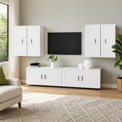 6-Piece Wall-Mounted TV Cabinet Set in White