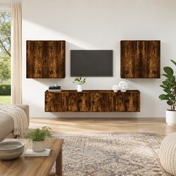 Brown Engineered Wood 6 Piece Wall-Mounted TV Unit