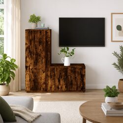 Engineered Wood Wall-Mounted TV Cabinet Set in Brown