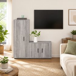 Engineered Wood Grey Media Storage Unit - 2 Piece