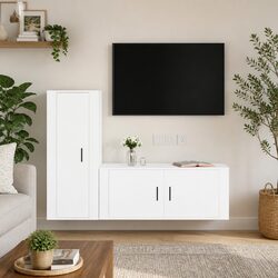 Engineered Wood Wall-Mounted TV Cabinet Set in White
