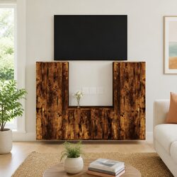 Wall-Mounted TV Cabinet Set: 3 Pieces in Brown