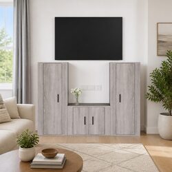 3-Piece Wall-Mounted TV Cabinet Set in Grey
