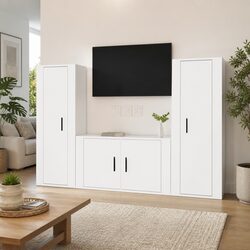 Wall-Mounted 3 Piece TV Cabinet Set in High Gloss White