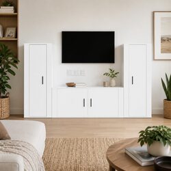 3 Piece White Media Storage Unit with Wall-Mounted Design
