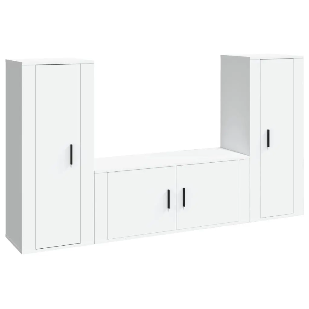 3 Piece TV Cabinet Set Wall-Mounted Engineered Wood White