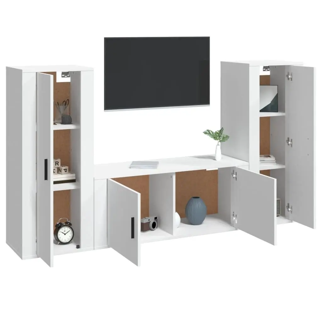 3 Piece TV Cabinet Set Wall-Mounted Engineered Wood White