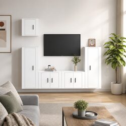 5 Piece White Media Storage Unit - Wall-Mounted