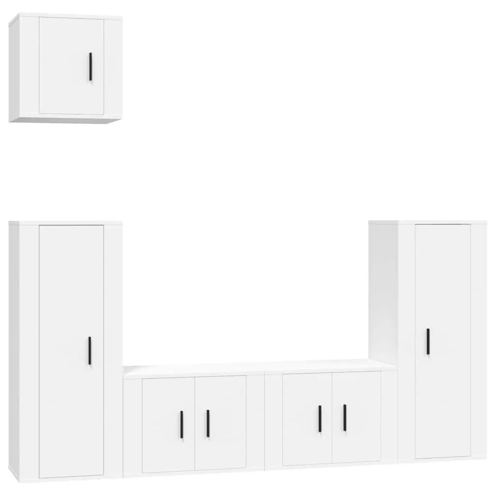 5 Piece Wall-Mounted TV Cabinet Set Engineered Wood White