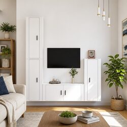 Wall-Mounted TV Cabinet Set 4-Piece White Media Unit