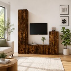 4-Piece Media Storage Unit for Wall Mounting, Brown