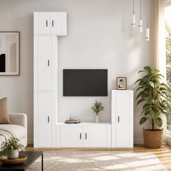 5 Piece Media Storage Unit White Wall-Mounted Cabinets