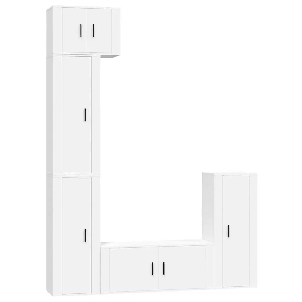 5 Piece TV Stand Set Wall-Mounted Space-Saving White Engineered Wood