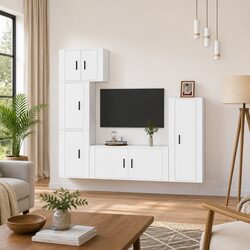5 Piece Wall-Mounted Media Storage Unit in White