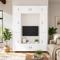 8 Piece Wall-Mounted TV Storage Unit in White