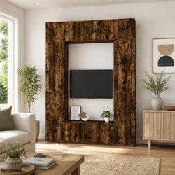 8 Piece Media Storage Unit - Wall-Mounted Brown Cabinets