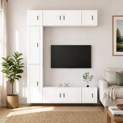 7 Piece Wall-Mounted TV Cabinet Set - White Engineered Wood