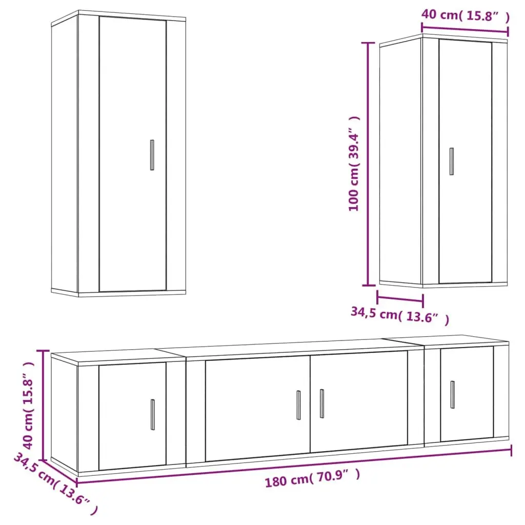 5 Piece TV Stand Set Wall Mounted Storage Unit White Engineered Wood
