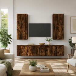 5-Piece Wall-Mounted Media Storage Unit in Brown