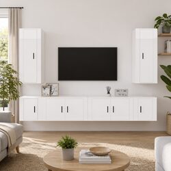 6-Piece Wall-Mounted Media Storage Cabinet Set in White