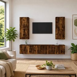 4-Piece Wall-Mounted Media Storage Unit in Brown