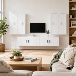 6 Piece Wall-Mounted TV Cabinet Set in Engineered Wood