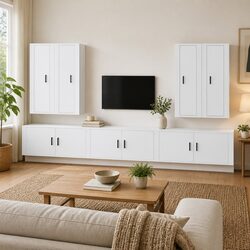 7 Piece Wall-Mounted Media Storage Unit in White