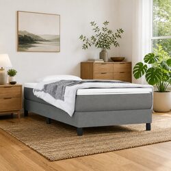Grey Fabric Upholstered King Single Box Spring Bed Frame