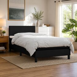 Black Faux Leather Box Spring Bed with Pocket Spring Mattress