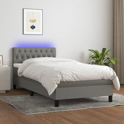 Box Spring Bed with Pocket Spring Mattress LED Headboard Grey Fabric 100x200cm