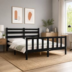 Wooden Pine Bed Frame in Black 150x200 cm