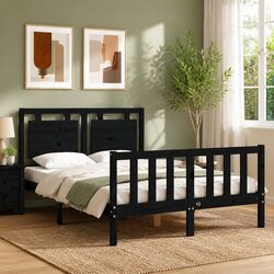 Black Solid Wood Bed Frame for Queen Mattress 135x190 cm