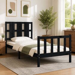 Durable Black Solid Pine Wood Bed Frame 90x190 cm